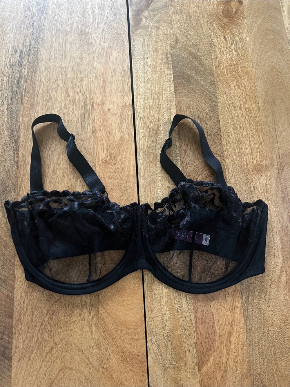 Adore Me Black Lace Mesh Underwire Bra - 40DDD